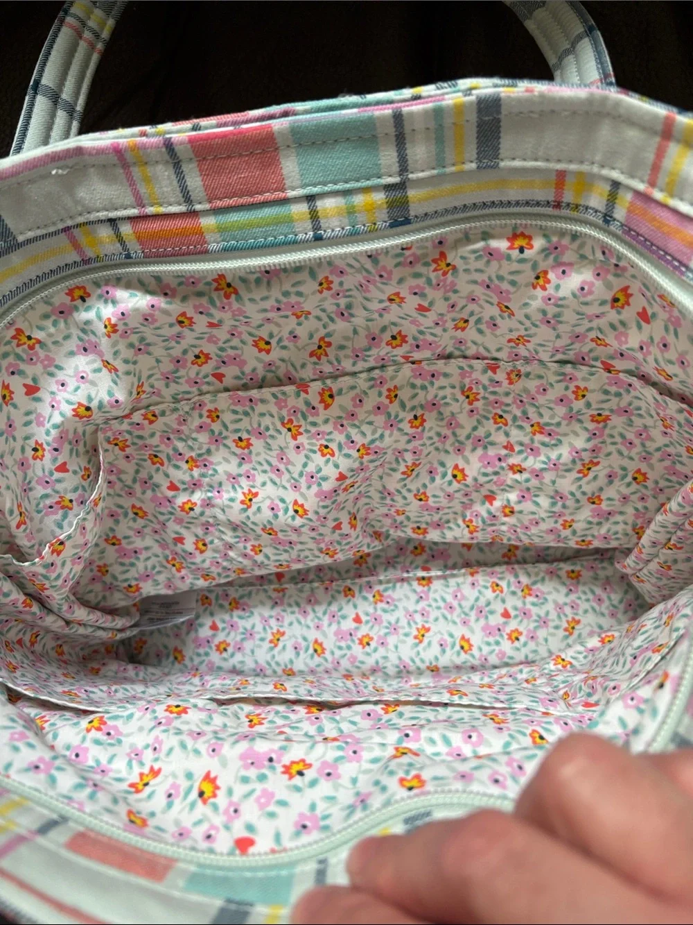 Vera Bradley small vera tote in pastel plaid